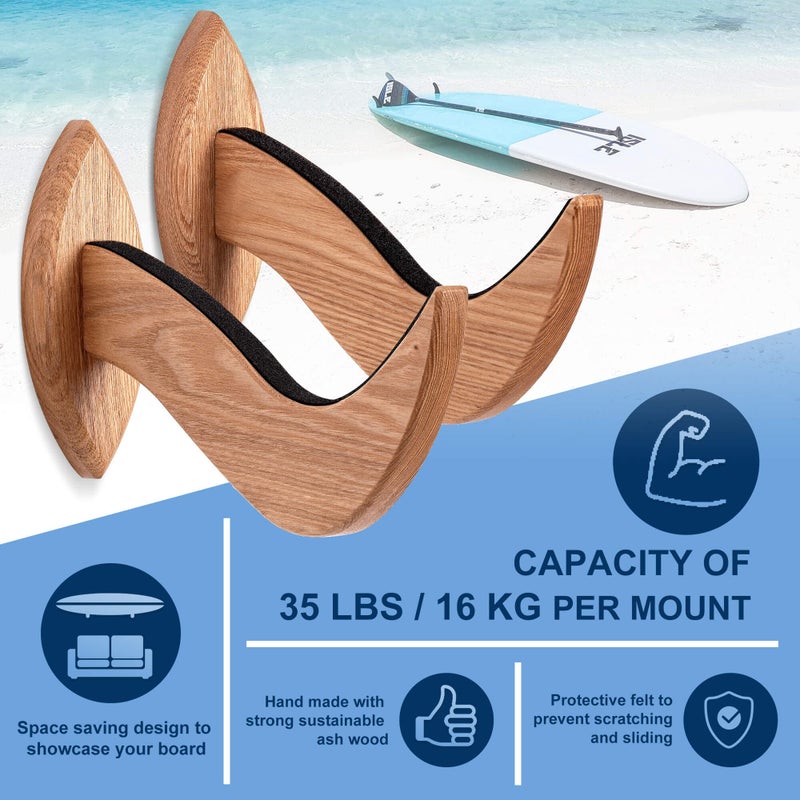 Hang 11 Surfboard Wall Mount - Surf Board Wall Hangers  Beautiful Sustainable Wooden Surfboard Rack  The Perfect Surfboard Wall Hanger to Display Your Board  Horizontal Surfboard Mount Holder (Clear) - Image 4